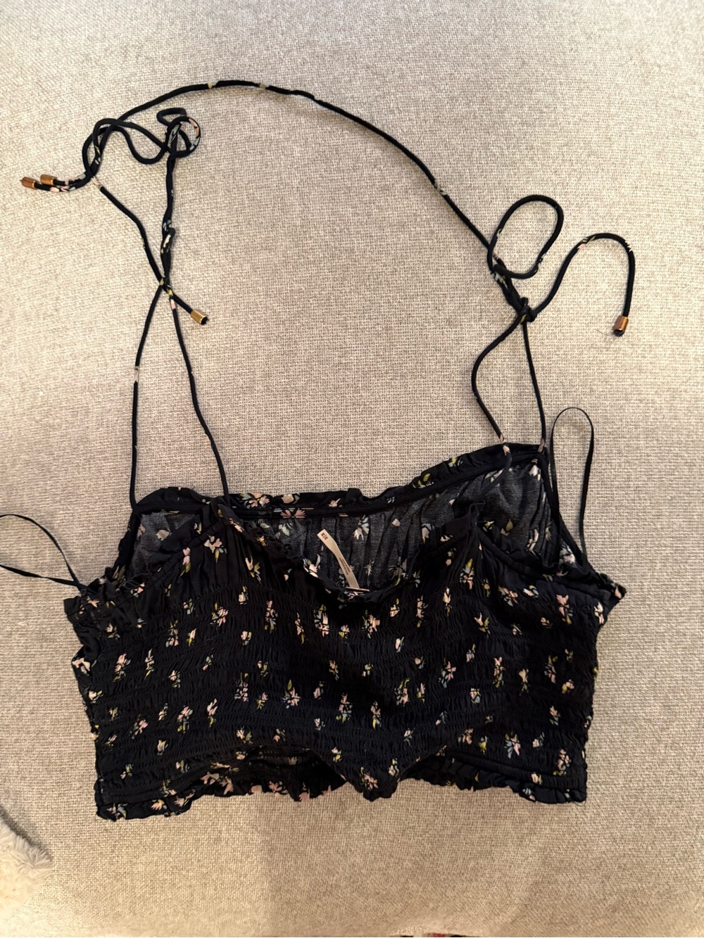 Free People Black Floral Smocked Crop Top